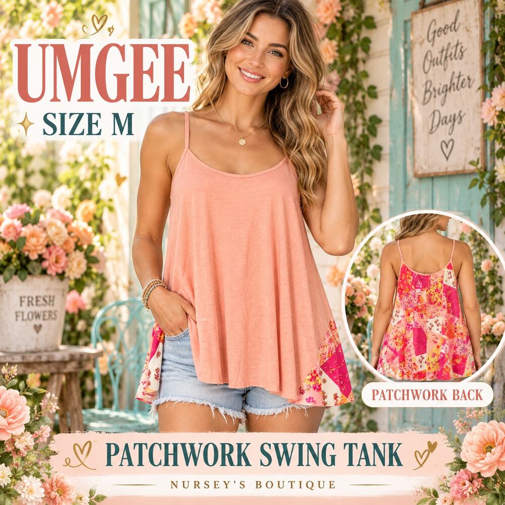NWT Umgee Patchwork Floral Swing Tank Top Medium Boho Cottagecore